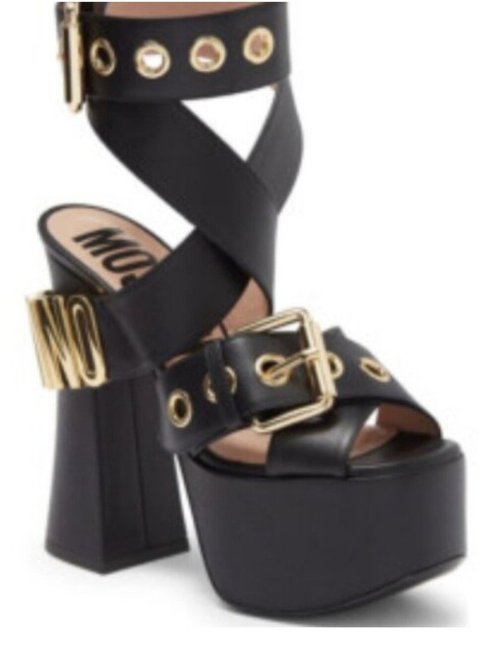 Moschino Black Platform Sandals with Gold Hardware